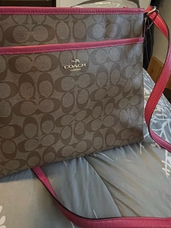 Coach Handbags - Coach Brown Signature Crossbody with Pink Trim like new